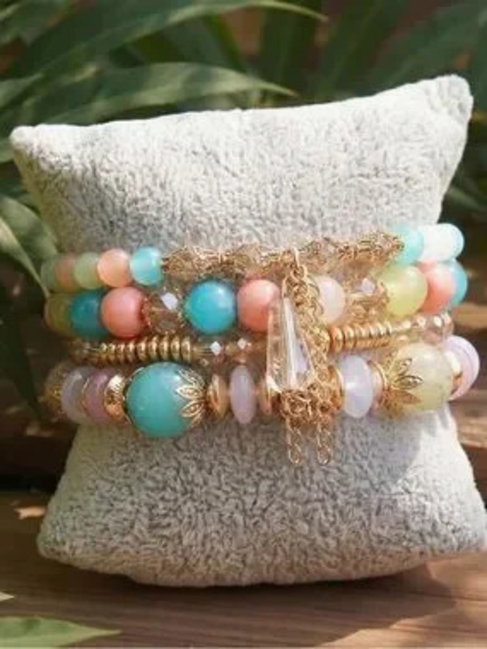Anthropologie Pastel Multi-Bead Bracelet Stack with Gold Accents